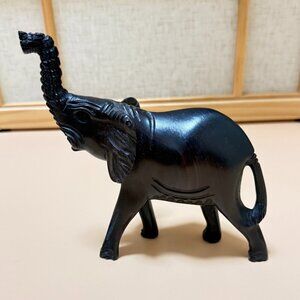 Wooden Elephant Carved Figure 6” X  7” Solid Wood Statue